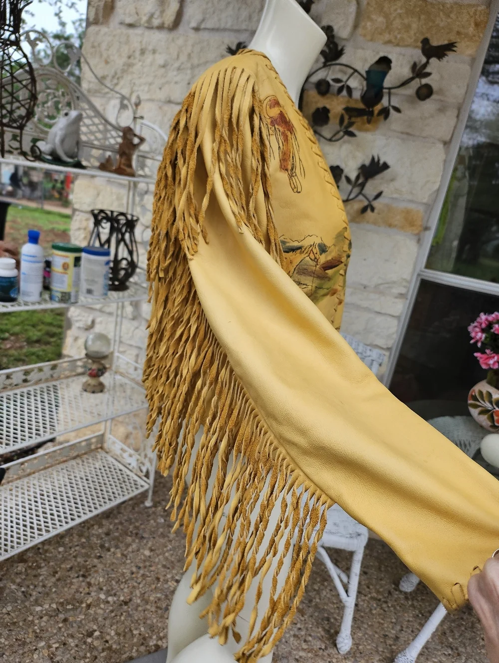 Vintage DD Ranch Wear Yoakum TX Calfskin Leather Fringed Airbrush Crop Jacket M - Picture 11 of 16